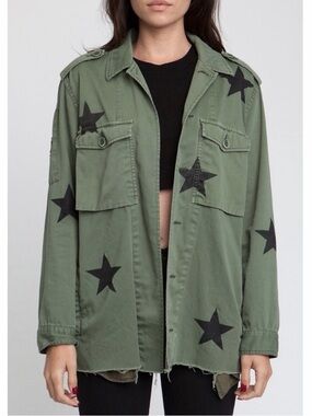 Pistola Camilo Olive Green Military Jacket Star Print